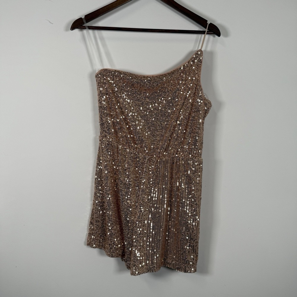 Women's One Shoulder Romper Shorts Medium Gold Crystal‎ Sky